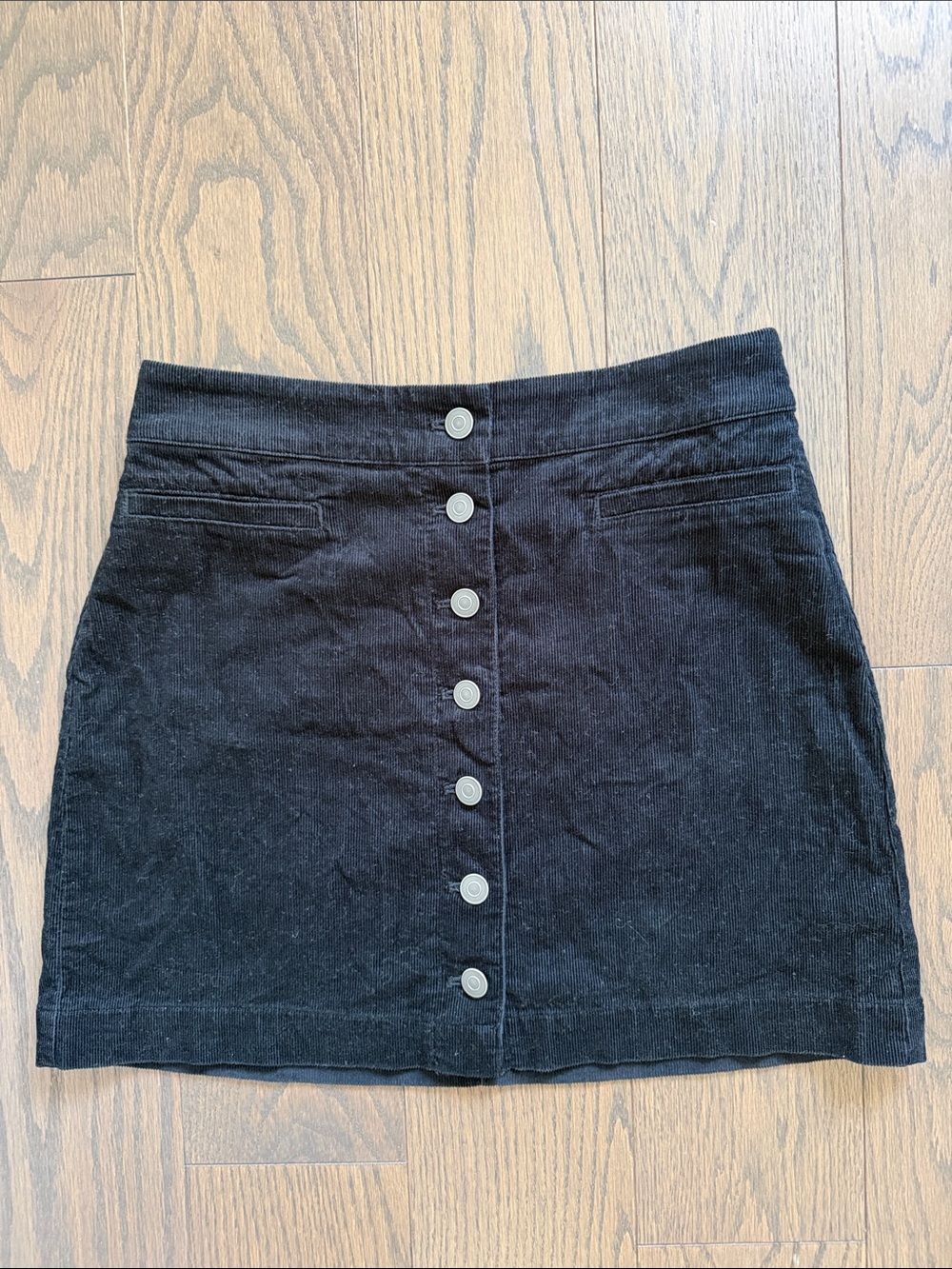 Black Button-Front Corduroy Mini Skirt
